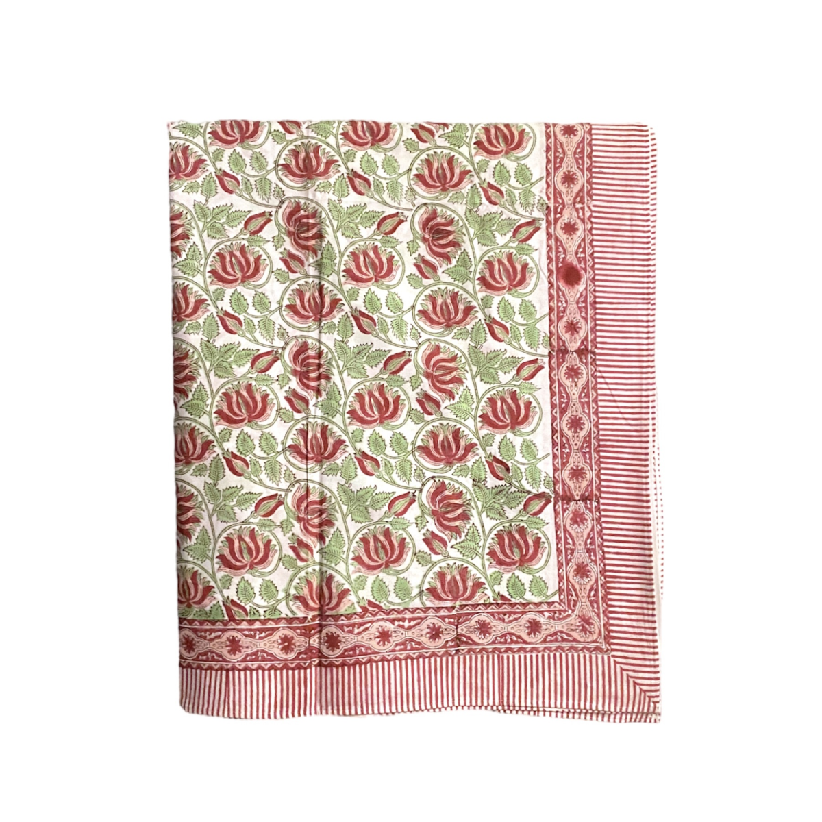 Block Printed Cotton Table Linen (270cm x 180cm) -  Claret Red 