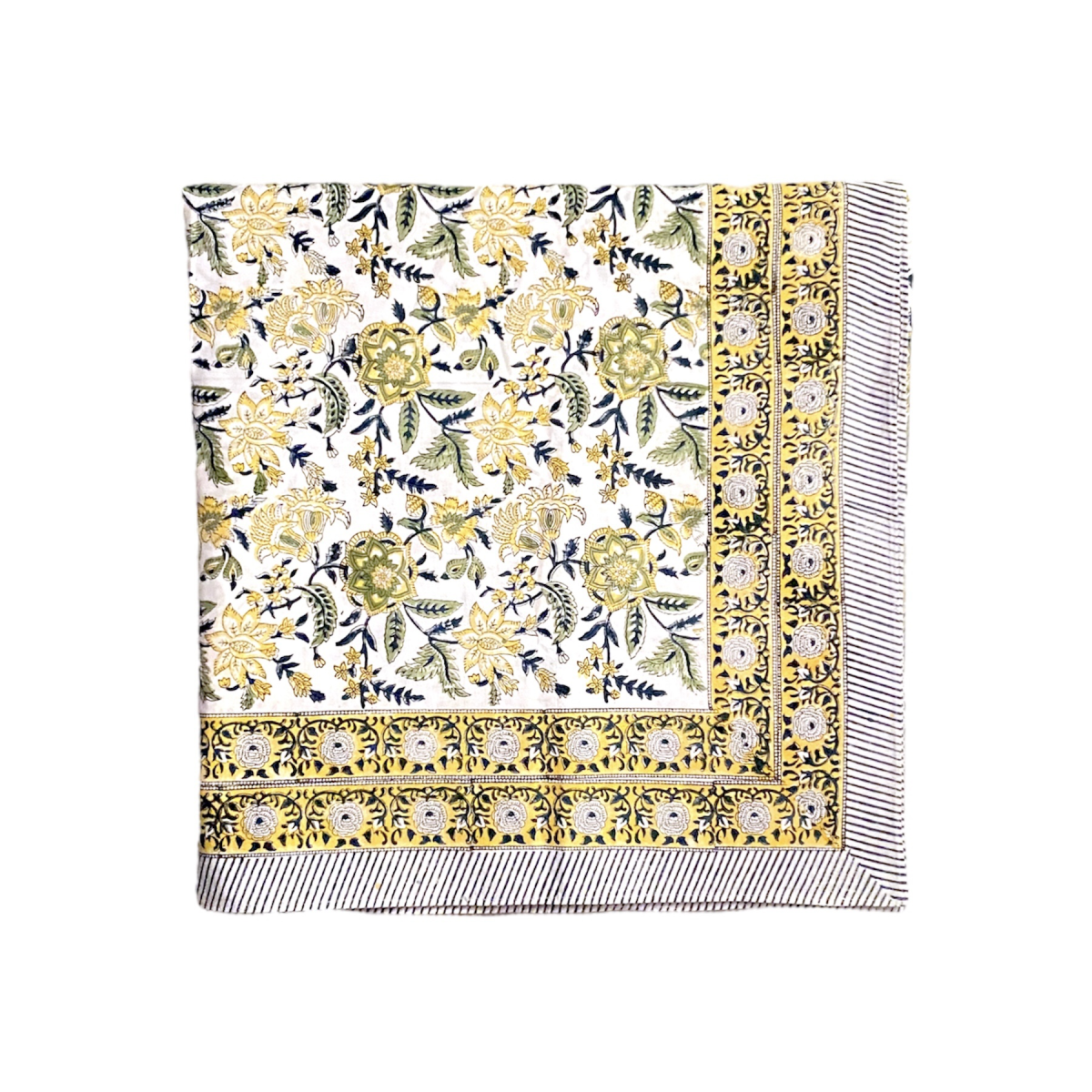 Block Printed Cotton Table Linen (270cm x 180cm) -  Cyber Yellow