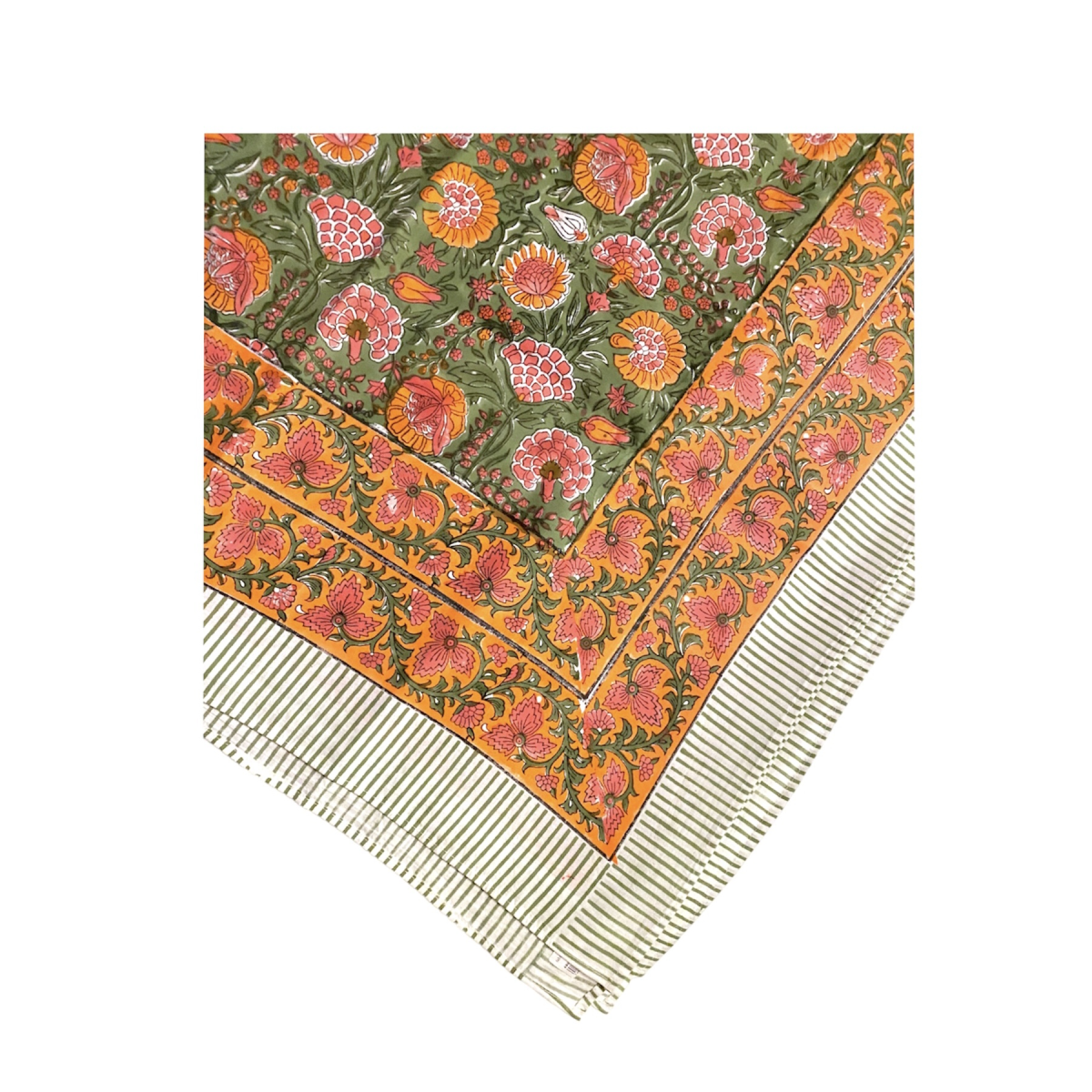 Block Printed Cotton Table Linen (270cm x 180cm) -  English Ivy