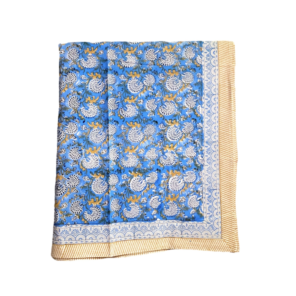 Block Printed Cotton Table Linen (270cm x 180cm) -  Blue Grotto
