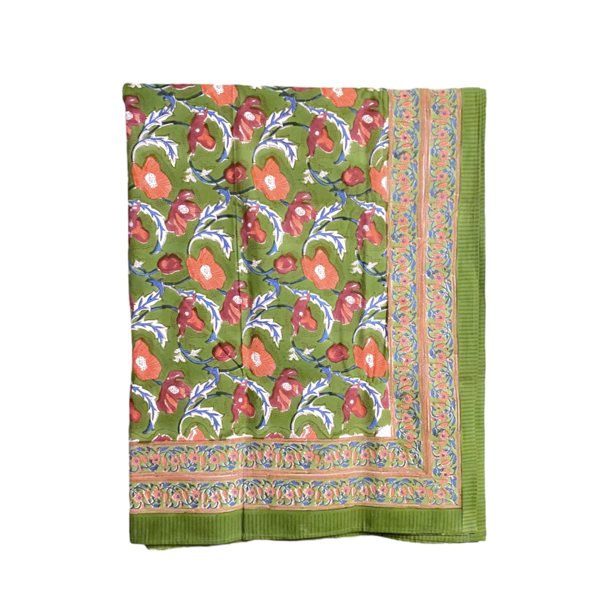 Block Printed Cotton Table Linen (270cm x 180cm) -  Piquant Green