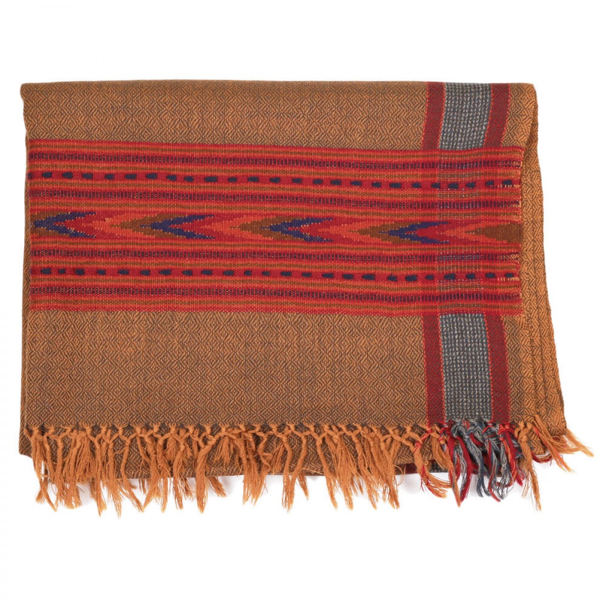 Himalayan Vibes Woolen Stole - Gold & Red 