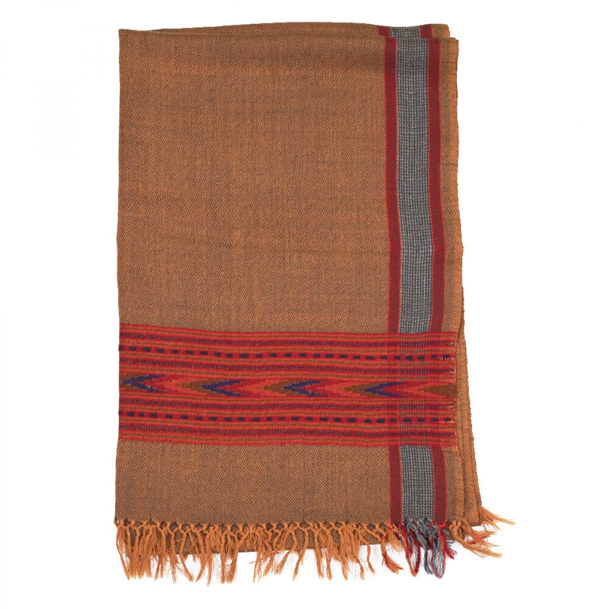 Himalayan Vibes Woolen Stole - Gold & Red 