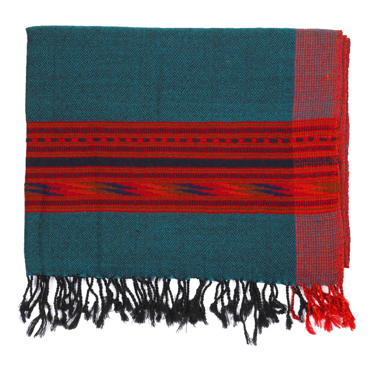 Himalayan Vibes Woolen Stole - Teal & Red