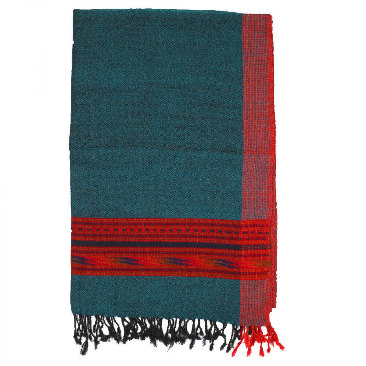 Himalayan Vibes Woolen Stole - Teal & Red